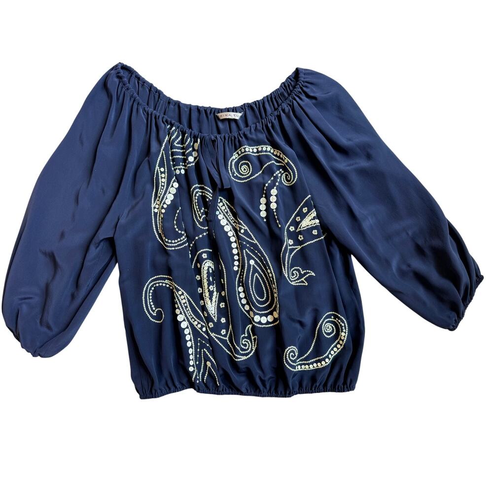 Trina Turk - Women's Top - 100% Silk - Navy - Size L